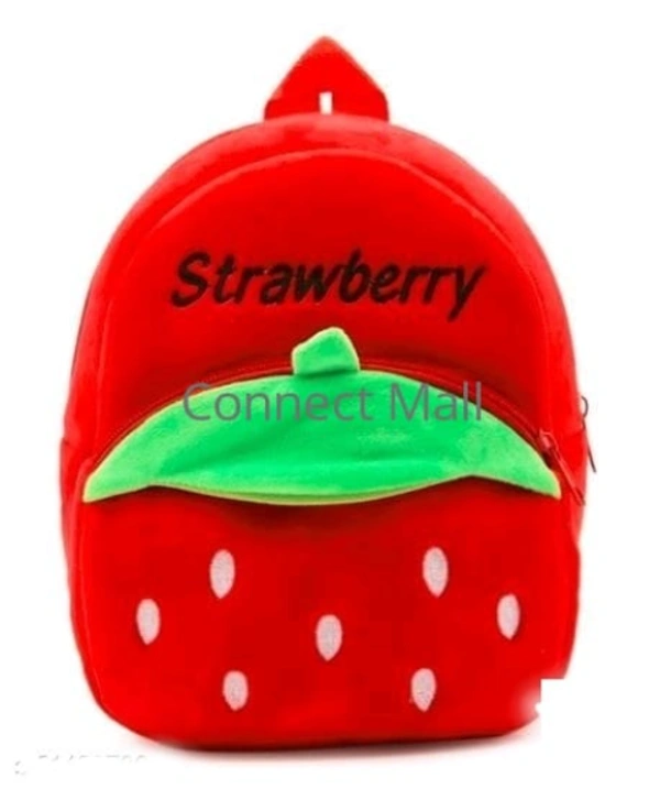 DP TRADE Canvas Soft/ Velvet Strawberry 2 Compartments Backpacks/Schoolbag For kids/Children and Baby . - Free Size, Red, Pack of 1